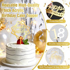 16 PCS Happy Birthday Cake Topper Set, Gold Cake Decoration, Acrylic Reusable Numbers Cake Cupcake Desserts Topper Double-Sided Glitter Birthday Cake Topper for Kids Adults