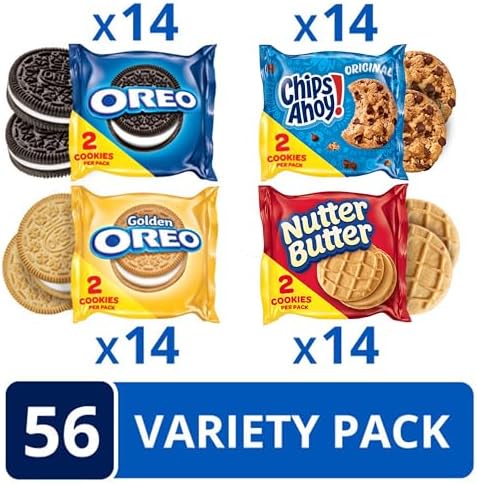 OREO Original, OREO Golden, CHIPS AHOY! & Nutter Butter Cookie Snacks Variety Pack, 56 Snack Packs (2 Cookies Per Pack)