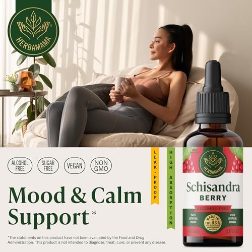 HERBAMAMA Schisandra Berry Supplement – Schisandra Extract for Stress Relief Support & Cortisol Support – Vegan, Non-GMO, Alcohol & Sugar-Free Calm Supplement, 28-Day Supply