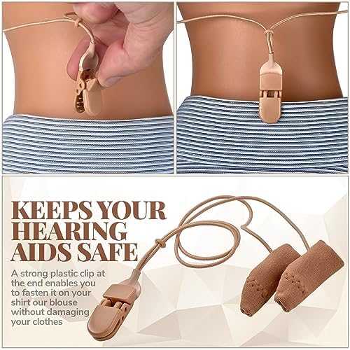 Hearing Aid Protectors and Clip - Corded Fabric Cover with Clasp Protects from Dirt Dust Sweat & Moisture Reduces Wind Noise & Prevents Loss Fits Most (1-Inch, 1.25-Inch, 2-Inch) BTE Devices
