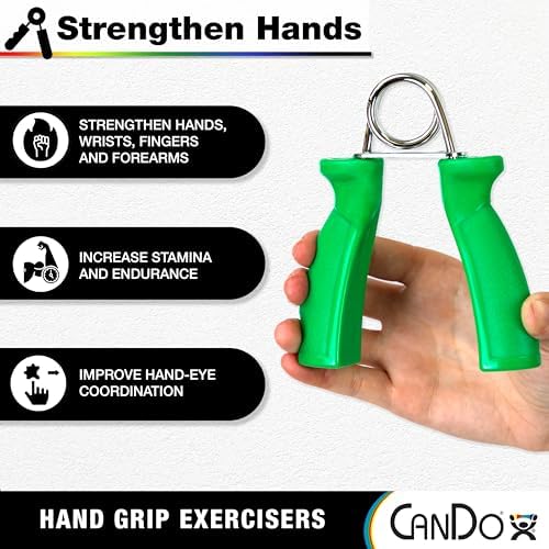 CanDo Hand Grip Exerciser 5 pair set, X-Light - X-Heavy (Yellow, Red, Green, Blue, Black)