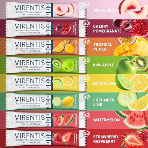 16 Sticks Electrolytes Powder Packets Sugar Free Hydration Packets, 8 Flavors Liquid Daily IV Electrolyte Drink Mix for Rehydration with 8 Electrolytes & 6 Vitamins, 0 Calorie, Low Sodium