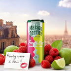 Maison Perrier French Kiss Sweetened Sparkling Juice Beverage, Raspberry & Lime Flavors With Real Fruit Juices, 24Pk