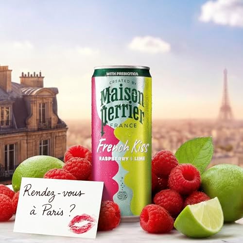 Maison Perrier French Kiss Sweetened Sparkling Juice Beverage, Raspberry & Lime Flavors With Real Fruit Juices, 24Pk