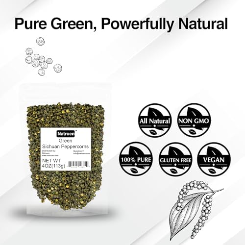 Natruen Szechuan Green Peppercorns 4 Oz, Whole Sichuan Peppercorns with Strong Flavor, Essential for Mapo Tofu, Kung Pao Chicken, and Chinese Cuisine