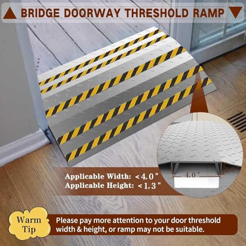 Door Threshold ramp 27.6" W*18.9" L, Metal Bridge Doorway Threshold ramp to go Over The Threshold for wheelchairs/Scooters/Walkers(800LBs Capacity, 27.6"/70cm)