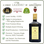 Laudemio Poppiano Guicciardini – Extra Virgin Olive Oil from Tuscany, 700+ mg/kg High Polyphenols, 2025 NYIOOC Gold Award, Early Harvest Frantoio olives, Lab Tested, No Pesticides, Premium Gift Box