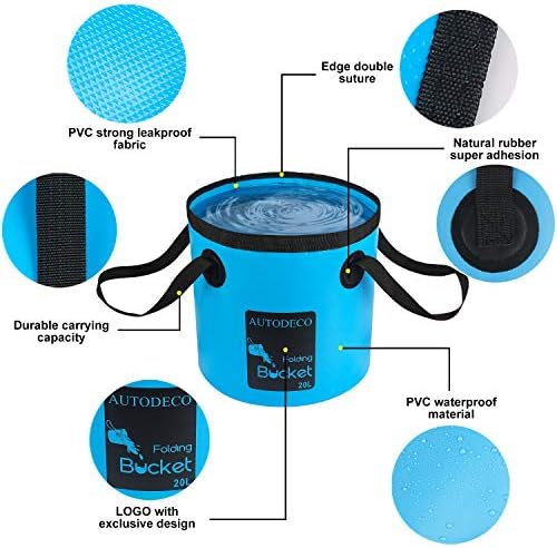 AUTODECO 2 Pack Collapsible Bucket 5 Gallon Container Folding Water Bucket Portable Wash Basin for Outdoor Travelling Camping Fishing Gardening Car Washing 20L