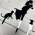 JIEEIN Wedding Cake Topper - Bride Hold Groom with Flowers Besides Pet Cat and Pet Dog Silhouette Cake Decoration