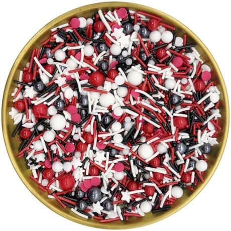 Red & Black & White Sprinkles Candy Mix Size Edible Pearls Cake Decorations Cupcake Toppers Cookie Decorating Perfect for Wedding Party Valentine Halloween Christmas Supplies 4.58OZ