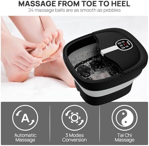 HOSPAN Collapsible Foot Spa Electric Rotary Massage, Foot Bath with Heat, Bubble, Remote, and 24 Motorized Shiatsu Massage Balls. Pedicure Foot Spa for Feet Stress Relief