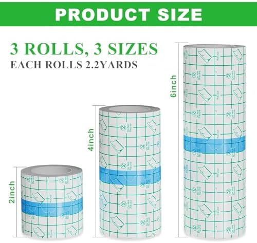 3 Rolls Tattoo Aftercare Bandage - Jconly Waterproof Tattoo Film Second Skin Tattoo Cover Up Patch Tape Healing Wrap Tattoo Supplies for Swimming, Shower, Wound Initial Healing(2 Inch, 4 Inch, 6 Inch)