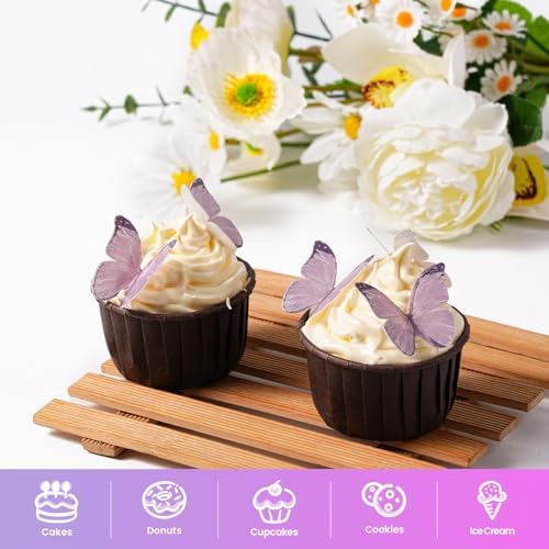 60 Pcs Purple Butterfly Decorations, Purple Edible Butterflies, Edible Wafer Paper Butterflies for Cake Decorating, Cupcake Toppers, Cakecircles