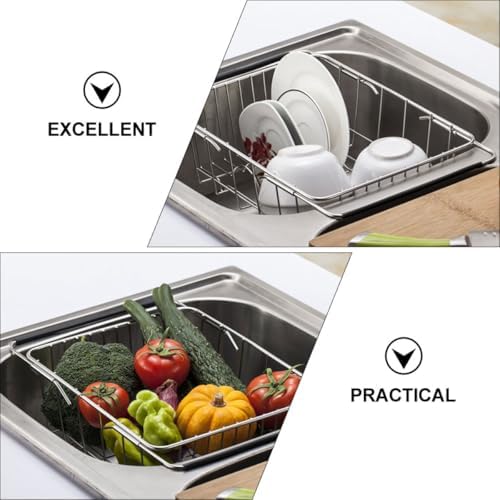 Ciieeo Stainless Steel Vegetable Drain Basket over Sink Extendable Colander Strainer Basket Kitchen Sink Rack for Fruit and Pasta Washing