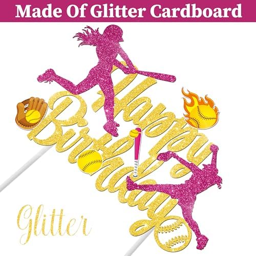 Softball Happy Birthday Cake Topper Softball Birthday Party Decoration Softball Party Cake Pick for Softball Palyer Birthday Party Sport Baby Shower Supplies