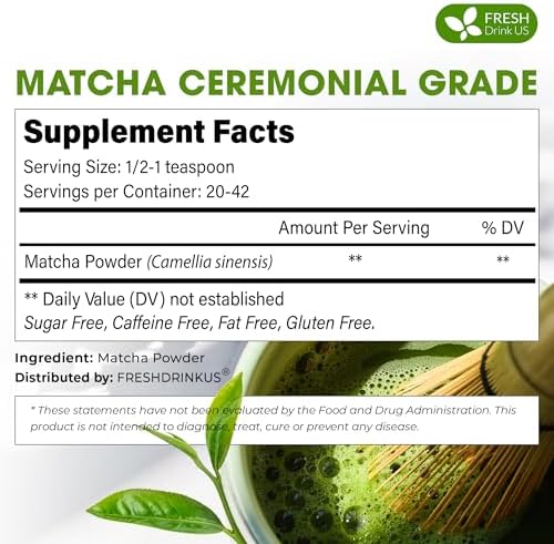 FreshDrinkUS, Organic 1.5 oz Luxury Ceremonial Grade Matcha | USDA - Premium Japanese Green Tea Powder | Stone-Ground Shade-Grown Leaves | Rich Umami Flavor, Vibrant Color & Smooth Finish
