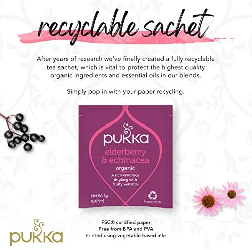 Pukka Organic Tea Bags, Elderberry & Echinacea Herbal Tea, Perfect for Wellness Support, 20 Count (Pack of 3) 60 Tea Bags