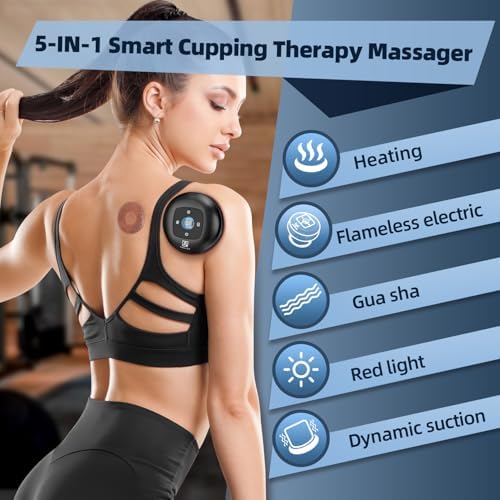 5-in-1 Cupping Kit for Massage Therapy, 12 Levels Smart Dynamic Cupping Set with Red Ligh-t Therapy&Heat Penetrates for Targeted Pain Relief, Knots, Aches, Muscle Soreness - 2Pcs(Black&Black)