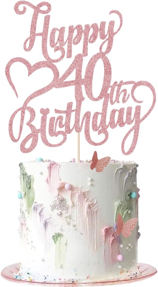 Rose gold Glitter Happy 40th Birthday Cake Topper - 40 Anniversary/Birthday - Hello 40, Cheers to 40 Years,40 & Fabulous Cake Topper Party Decoration