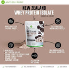 Antler Farms - 100% Grass Fed New Zealand Whey Protein Isolate, Cookies & Cream Flavor, 2 lbs - Pure and Clean, 5 Ingredients, Cold Processed