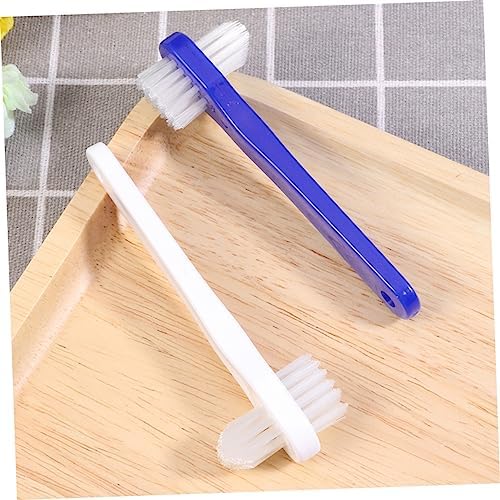 4 pcs Portable Small Dual Head Denture Cleaning Brush Plastic Toothbrush for False Teeth Care Ergonomic Handle for Easy Grip Lightweight and Compact for Travel Use
