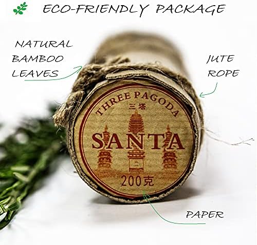 Three Pagodas - Puerh Tea in Bamboo Leaf Tube (80 Cups) Ripe Pu Erh Mini Cakes (7.1 Ounce) 200g Chinese Aged Shou Pressed Fermented Black Puer Cakes