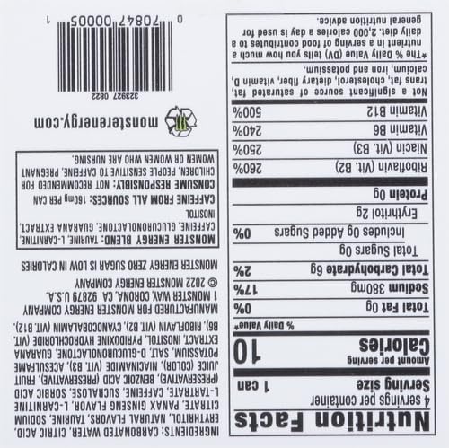 Monster Energy Zero Sugar, Low Calorie Energy Drink, 16 Ounce, 4 Pack
