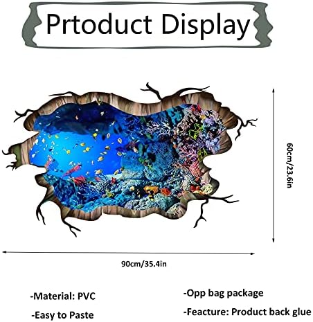 3D Under The Sea Fish Floor Wall Decals, FODIENS Ocean Sea Life Wall Stickers, Removable Peel and Stick Waterproof DIY Wall Art Decal for Kids Room Nursery Bathroom Living Room Playroom