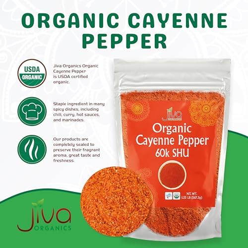 Jiva Organics Cayenne Pepper Powder Ground Chilli Pepper 1.25 LB Bag 60K SHU - Culinary, Hot, Non-GMO, All Natural Red Pepper Spice Powder