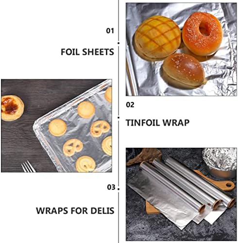 4rolls Heavy Duty Aluminum Foil Wrap of Non-stick for Baking Bbq and Food Storage Double-sided High-temperature Resistant for Restaurants and
