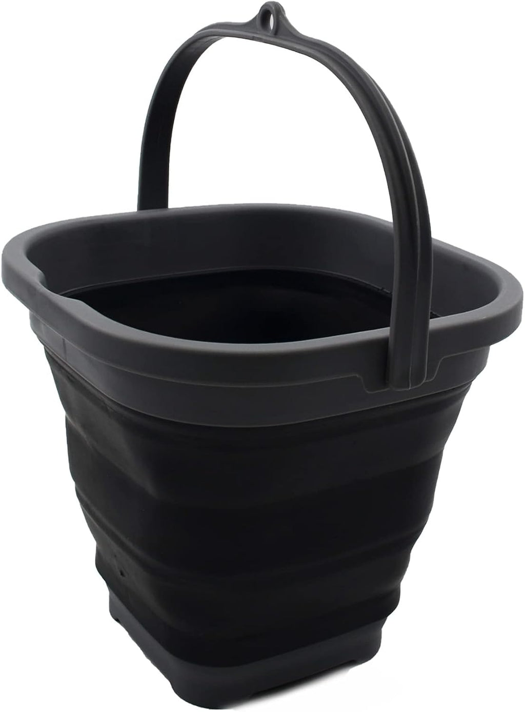 SAMMART 2.6L (0.68 Gallon) Super Mini Sqare Collapsible Plastic Bucket - Foldable Square Tub - Portable Fishing Water Pail - Space Saving Outdoor Waterpot (Grey/Black)