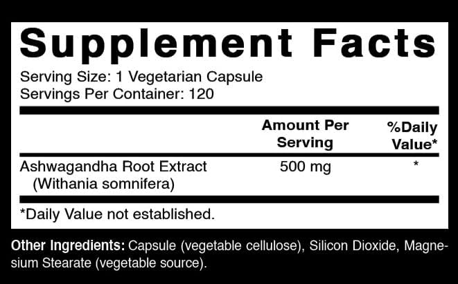 Oxify Ashwagandha (Withania Somnifera) 500 mg | 120 Vegetarian Capsule | Gluten-Free, Non-GMO | Supplement Made in USA
