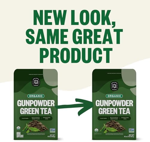 FGO Organic Gunpowder Green Tea, Loose Leaf, 16oz Bulk Resealable Bag, Packaging May Vary (Pack of 1)