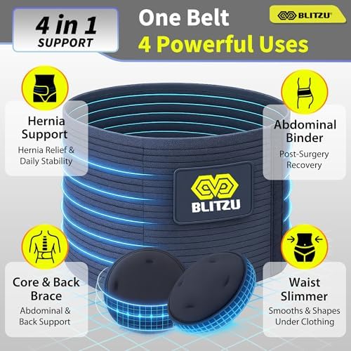 BLITZU Umbilical Hernia Belt for Men & Women, Abdominal Binder Adjustable Truss Support with 2 Compression Pads for Naval, Ventral, Incisional, Epigastric, Belly Button Hernias, Pre Post Surgery L-XL