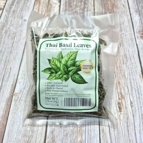 Thai Basil Leaves, Premium Quality, Authentic Thai Herb for Cooking, Fragrant & Flavorful, Dried Basil Seasoning –100% Natural,1.76oz (50g.) Value Pack.
