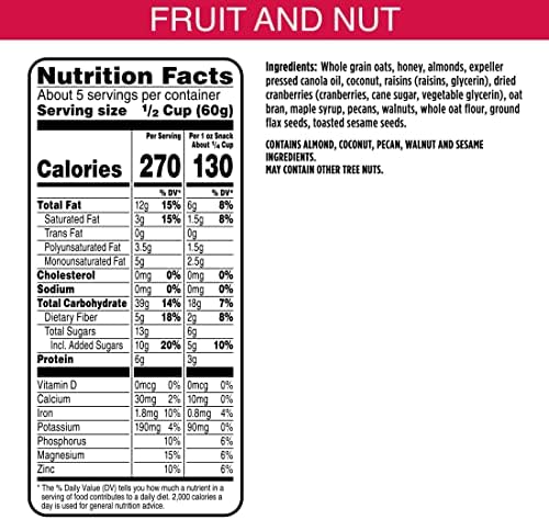 Bear Naked Granola Cereal, Whole Grain Granola, Breakfast Snacks, Fruit and Nut Medley (6 Bags)