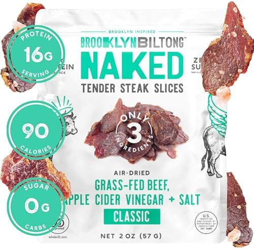 Brooklyn Biltong Beef Jerky Snack (2 oz, Pack of 5) - Grass Fed, Whole30, Zero Sugar, Paleo Friendly with No Artificial Ingredients, 32g of Protein per package, No Sugar Everyday Snack