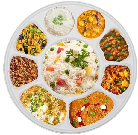 Biodegradable 9 Compartment Thali Plates – 200 Pack Eco-Friendly Disposable Dinner Plates for Parties, Events, Weddings & Catering