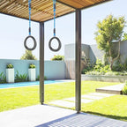 SELEWARE Trapeze Swing Rings, Non-Slip Gymnastic Rings Pull Up Exercise Rings with Adjustable Ropes for Home Gym Playground Ninja Warrior Obstacle Course Training Workout (Black, 2 Pack)