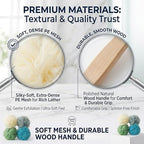 4 Pack Large Bath Puff Loofah Sponge with Long Handle Shower Loofah, Bath Body Back Brush, Spa Brush for Women and Men(4 Color)