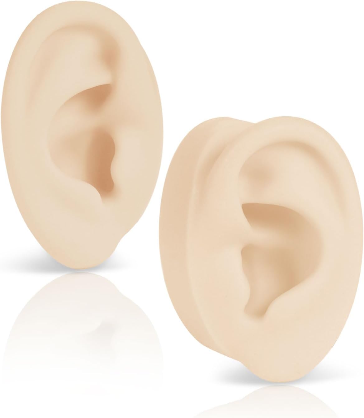 2 Pcs Soft Silicone Ear Model, Left and Right Flexible Fake Ear for Earrings Display, Realistic Ear Model for Piercing Practice, Acupuncture Teaching Tool (Light Skin Tone)