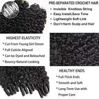 20Inch 100g Burmese Curly Feather Crochet Human Hair Knotless Pre-Separated Feather Human Hair Crochet Bundles 12A Lightweight Reusable Remy Hair Extensions for Black Women Natural Black Color