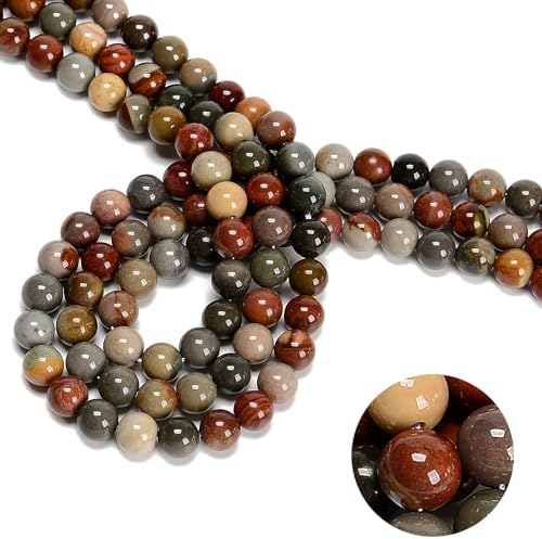 8mm 95pcs Natural Polychrome Jasper Ocean Jasper Smooth Round Genuine Real Stone Gemstone DIY Beads for Jewelry Making