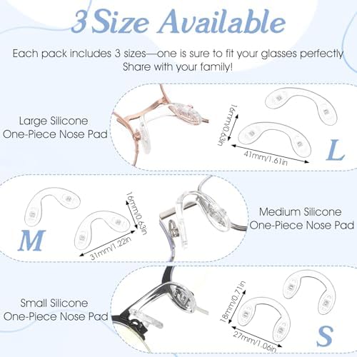 15 Pcs Eyeglasses Nose Pads, U Shaped Glasses Bridge Strap Pads Screw-in Soft Silicone Nose Pad for Glasses Sunglasses Eyewear 3 Sizes Includes Screws and Screwdriver