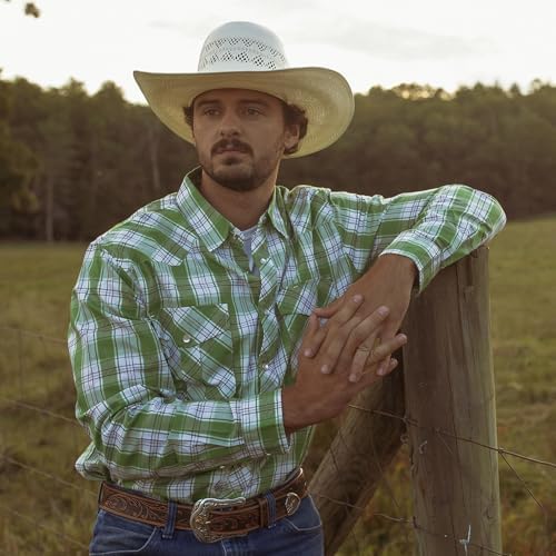 Dubinik® Pearl Snap Shirts for Men Long Sleeve Western Shirt for Men's Vintage Casual Plaid Cowboy Country Button