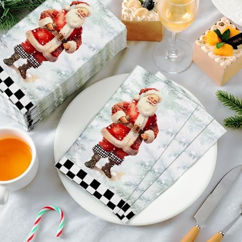 Karenhi 200 Pcs Christmas Napkins Disposable Hand Towels for Bathroom 2 Ply Santa Claus Decorative Paper Guest Towels Black and White Bathroom Guest Napkins Xmas Party Supply for Holiday Baby Shower