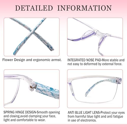 JOSCHOO 4 Pairs Reading Glasses, Blue Light Blocking Glasses, Computer Glasses for Women, Rectangle Eyewear Frame