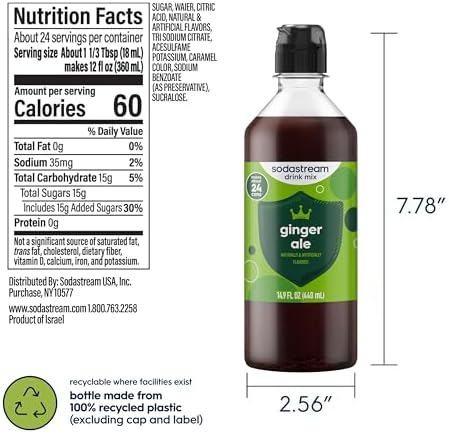 SodaStream Ginger Ale New Pour Bottle, 14.9 Fl Oz (Pack of 4)