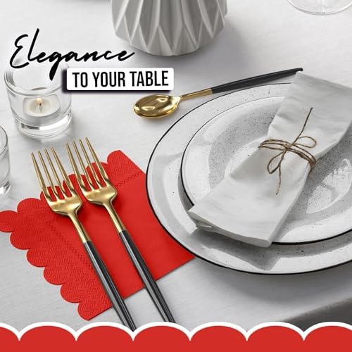 Party Solids Red Scalloped Napkins Disposable 50 Pcs 2-Ply Red Scalloped Cocktail Napkins Paper Everyday for Cocktail Parties, & Party Supplies