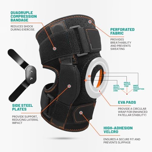 Hinged Knee Brace with Dual Side Stabilizers - Metal Hinge Support,4-way Adjustable Wraparound,for Meniscus Tear,ACL, PCL, MCL&Arthritis Pain Relief (Medium)